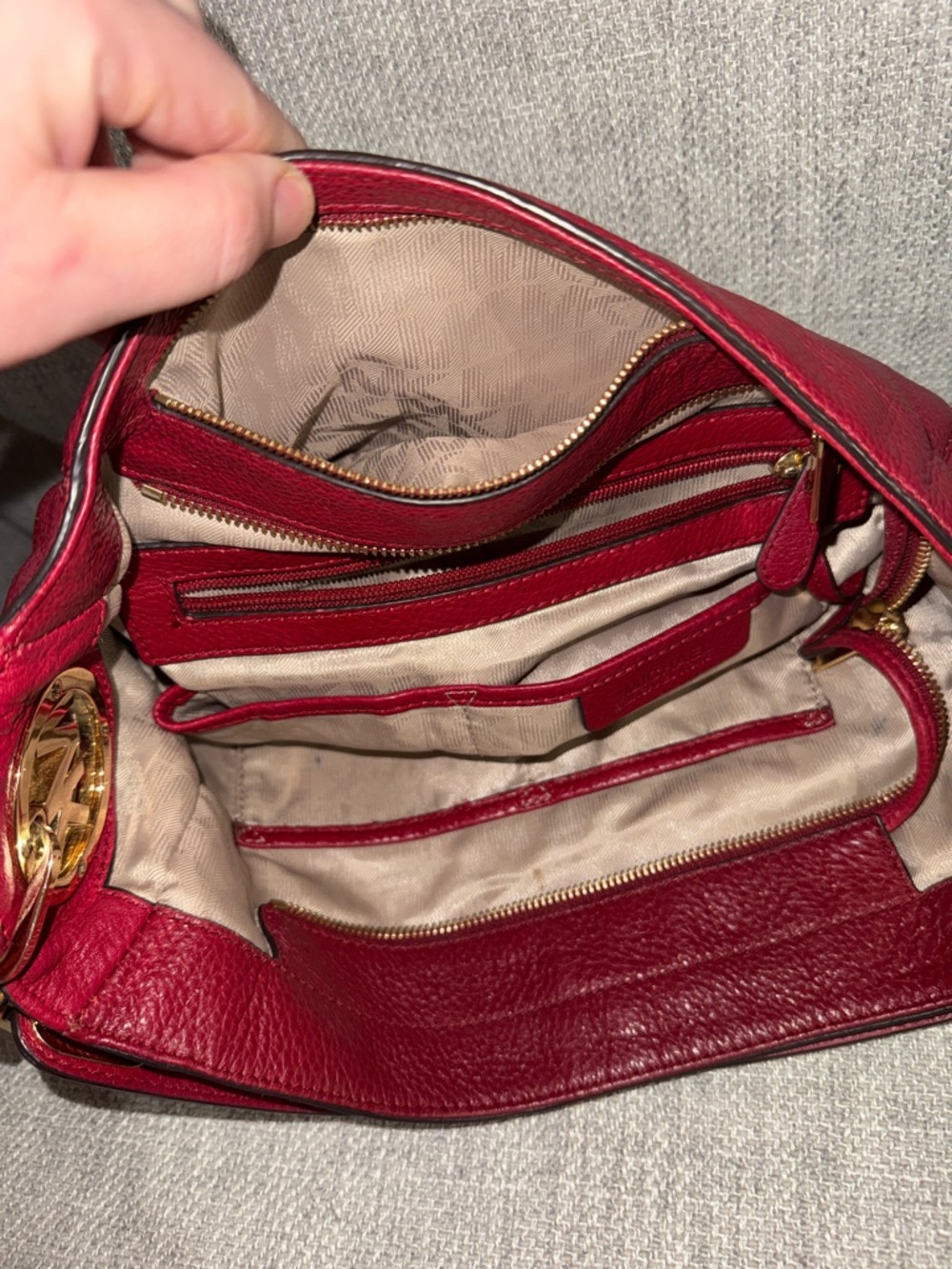 Michael Kors Pebbled Leather Shoulder Tote in Deep Red - Picture 6 of 6